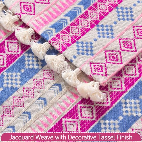 Image of HOKIPO Sofa Cover Mat with Tassel | 300 GSM Cotton Acrylic Jacquard for 2 Seater Sofa,'Trivana Series' Periwinkle Blue (IN-934-J5*S)