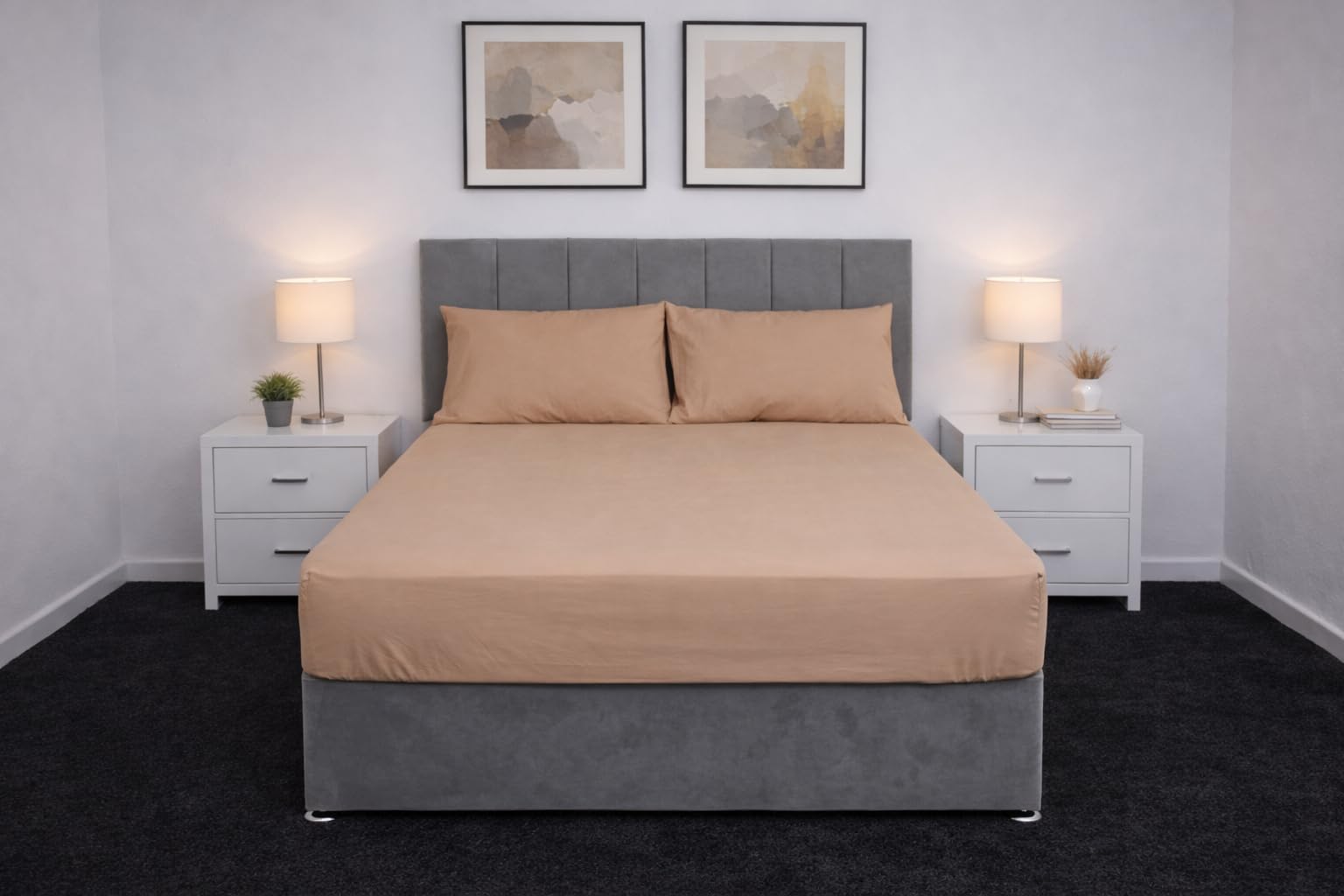Arlinens Fitted Sheet King Latte -Deep Pocket 25cm-Premium Quality Elasticated Corner Polycotton Fitted Sheet Ease Care, Soft & Comfortable, Fade Resistant