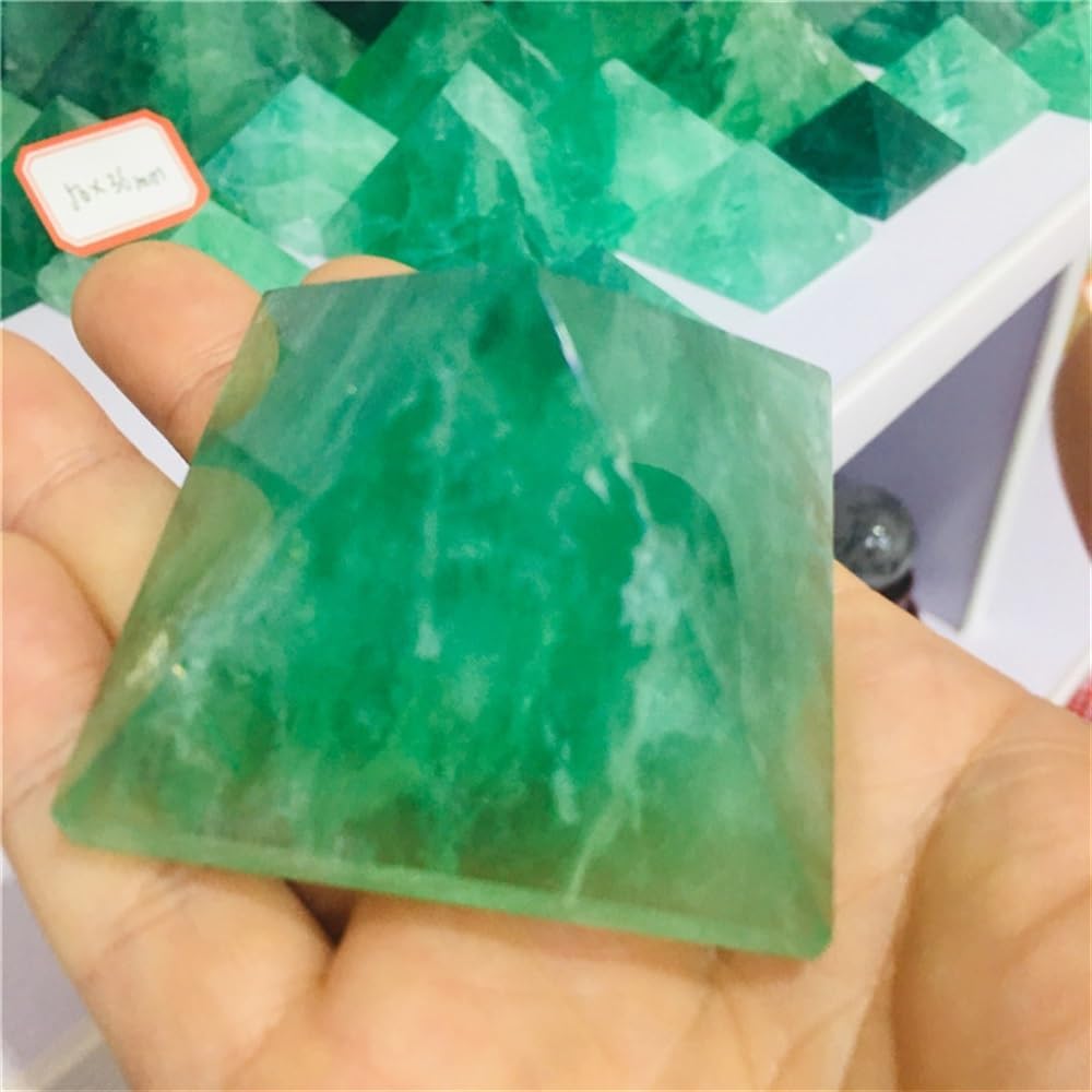 KatLin Natural Rock Green Fluorite Quartz Crystal Aura Pyramid Ornaments