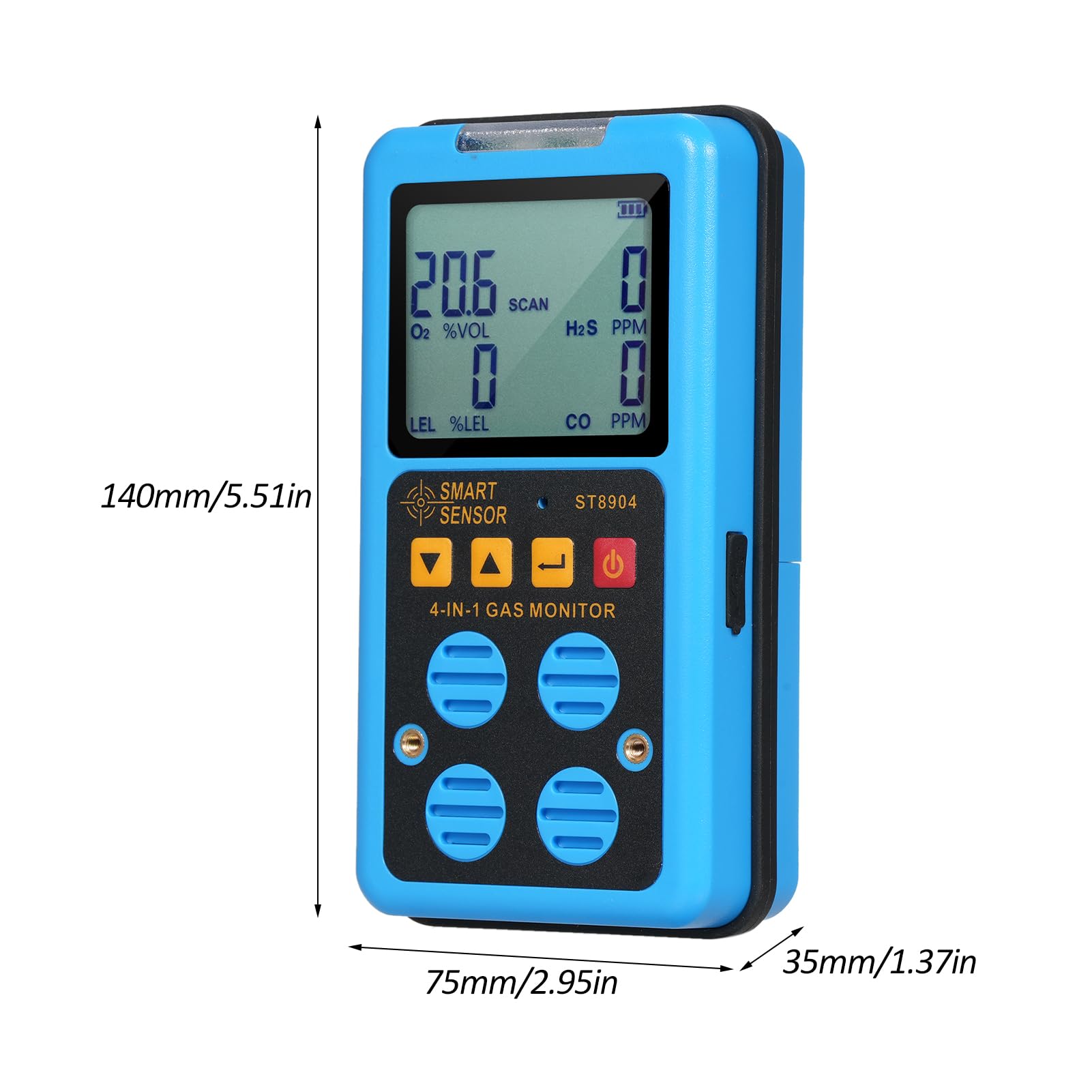 Sensor Inteligente 4 en 1 Monitor de Gas, Detector de Gas portátil Recargable, H₂S O₂ Co y Monitor de Gas Lel