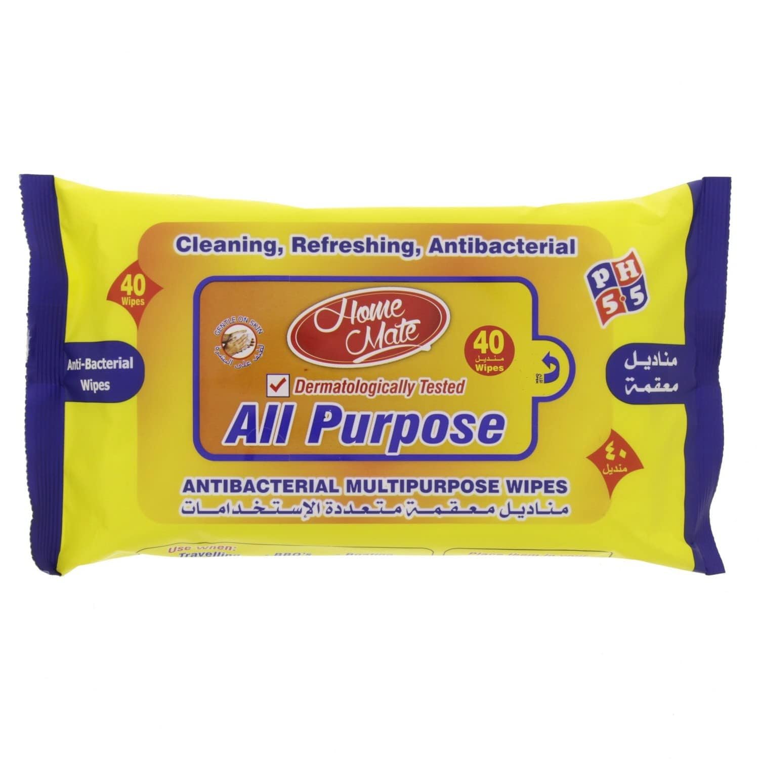 Home Mate All Purpose Antibacterial Multipurpose Wipes 40 Pcs