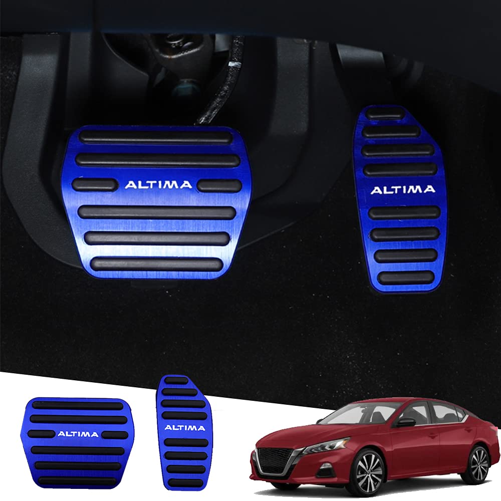 Great-luck aluminium alloy Gas Accelerator Pedal Covers,Anti-Slip No Drilling Brake Foot Pedal Pads interior accessories Kit 2 pieces/set(blue) for Nissan Altima 2019 2020 2021 2022
