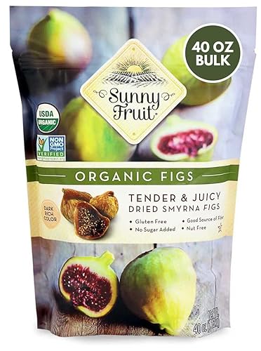 Higos de esmirna secos rehidratados orgánicos Sunny Fruit bolsa a granel de 40 onzas tiernos y jugosos sin azúcares añadidos azufres ni conservantes