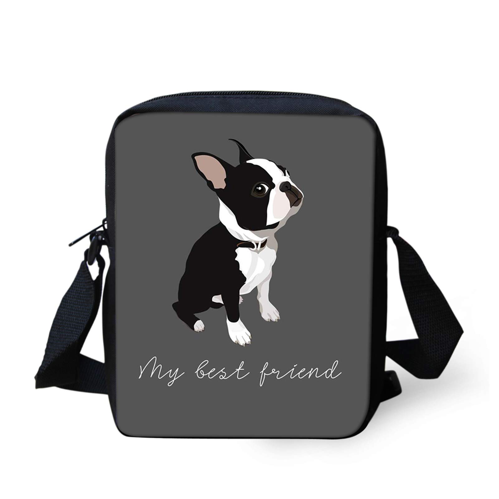 HUGS IDEAFunny French Bulldog Print Mini Messenger Bag, My Best Friend Adjustable Starp Shoulder Satchel Handbags Cell Phone Pouch Grey