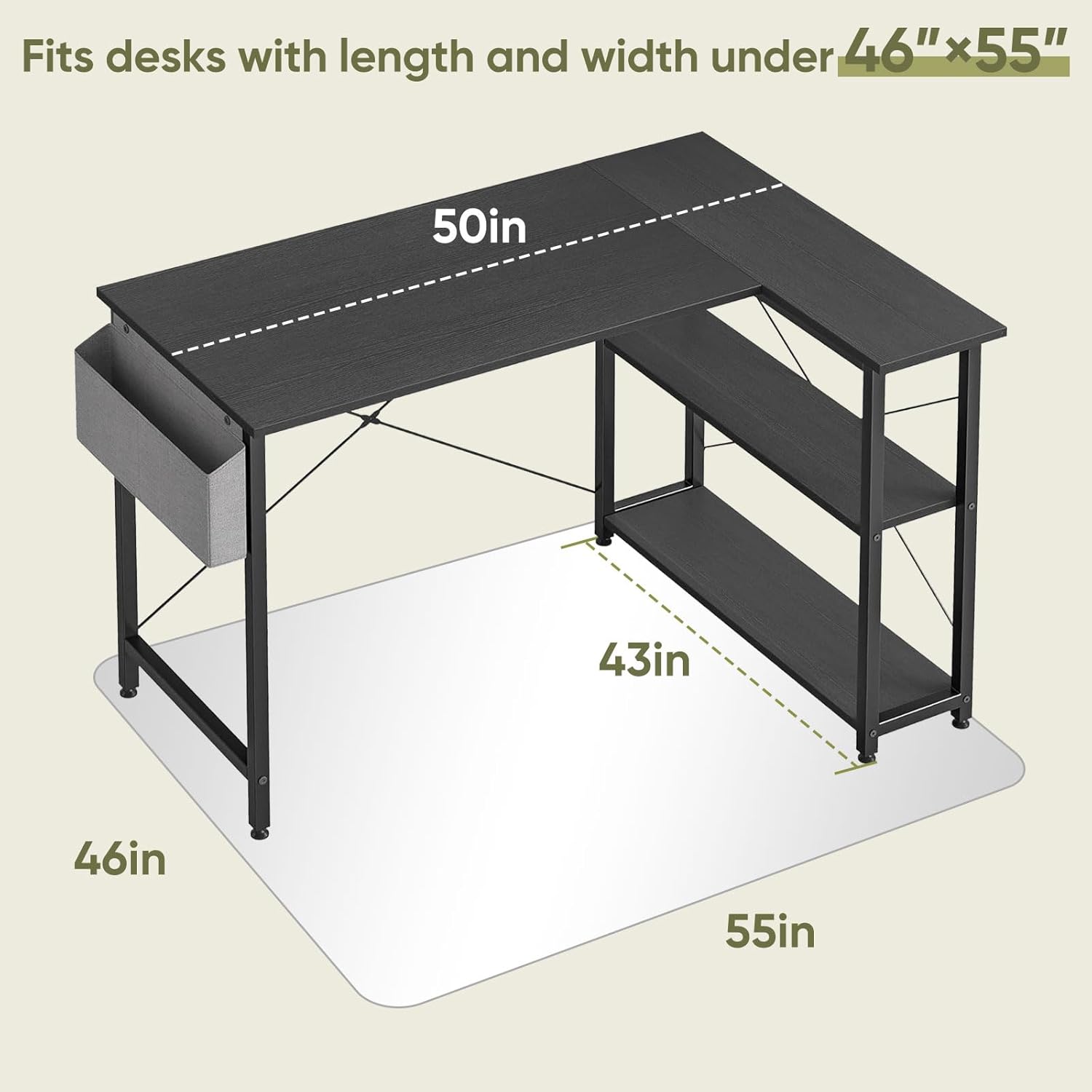 46" x 55" Office Chair Mat for Carpet, Tempered Glass Chair Mat with Rounded Corners and Polished Edges, Desk Floor Mat for Carpet, Hardwood Floor, Office