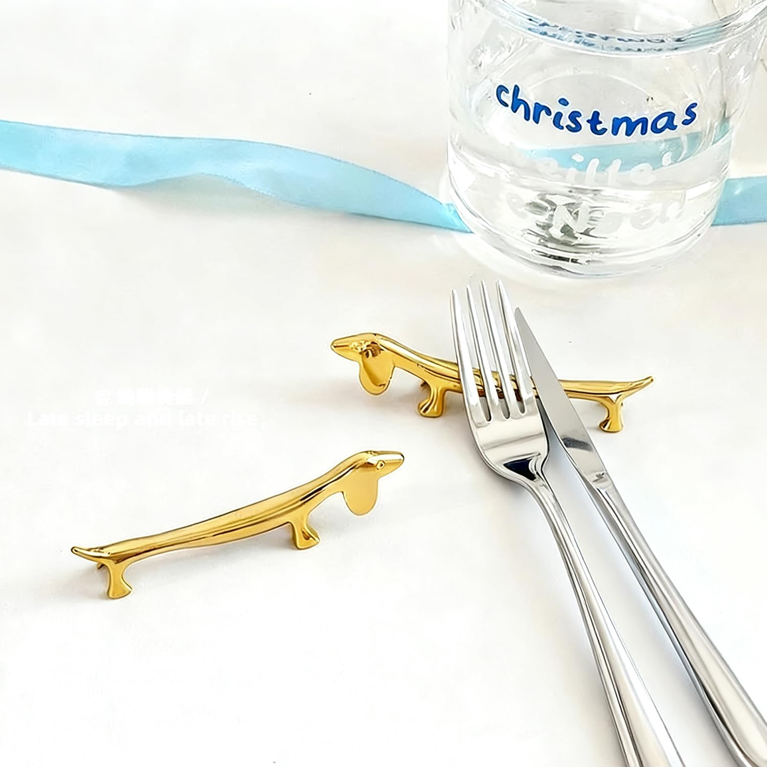 4 Soportes Palillos Acero Inoxidable Animal Perro Oro Posacucharas | Reposacubiertos Reutilizable para Mesa Comedor Cocina Restaurante