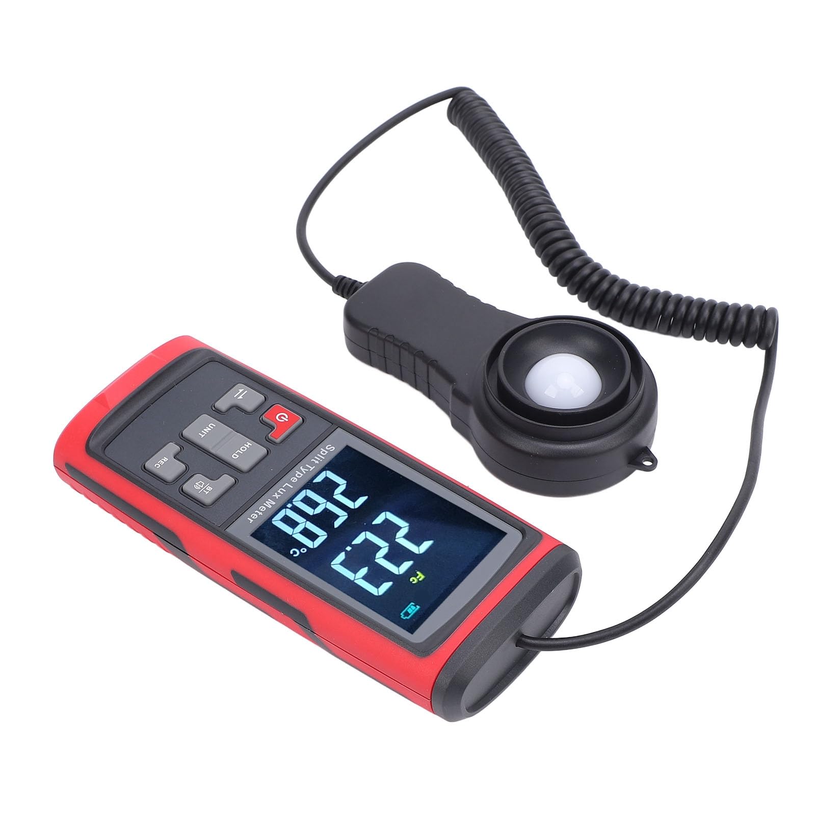 Medidor de iluminancia Digital Probador de Flujo Luminoso de Mano - Rango de 0 a 200000 Lux y Detector de Brillo de luz de precisión de 0,01 LX con Sensor Giratorio de 270 Grados