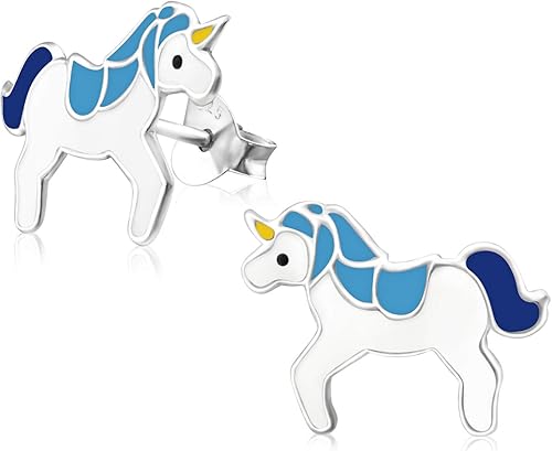 Laimons Kids Bijou Pour Enfant Boucles D Oreilles Pour Enfant Licorne Bleu Blanc Argent Sterling 925 Amazon Fr Bijoux