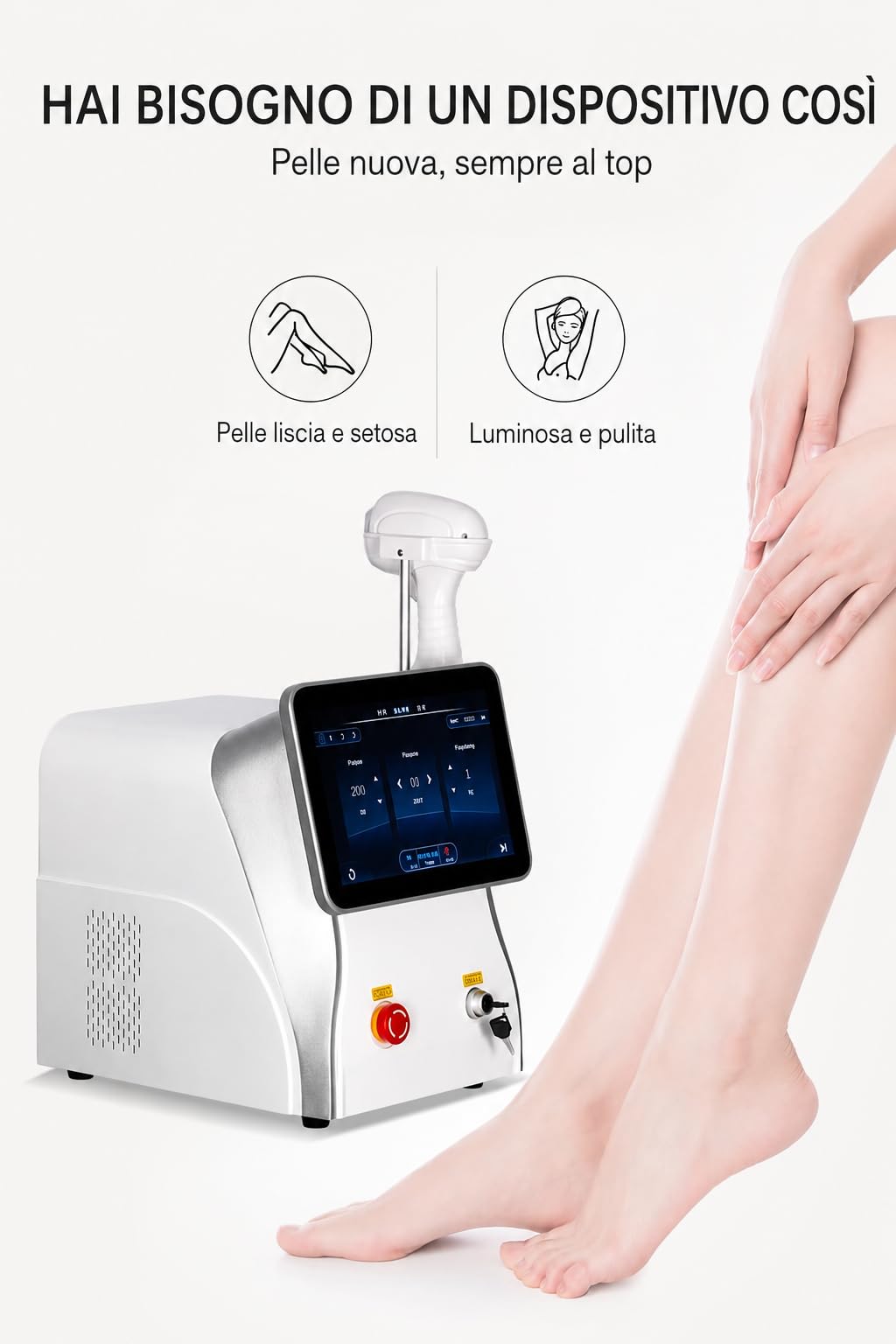 Dispositivo per epilazione laser permanente a diodo 808 nm, manipolo a 10 barre laser, 755 808 1064 nm, raffreddamento integrato, display touch HD, per salone e uso domestico