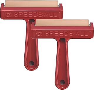 Speedball Pop-in Soft Rubber Brayer, 4-Inches, 2-Pack, Roller with Comfort Grip Handle for Printmaking, Fabric, Lino Blocks