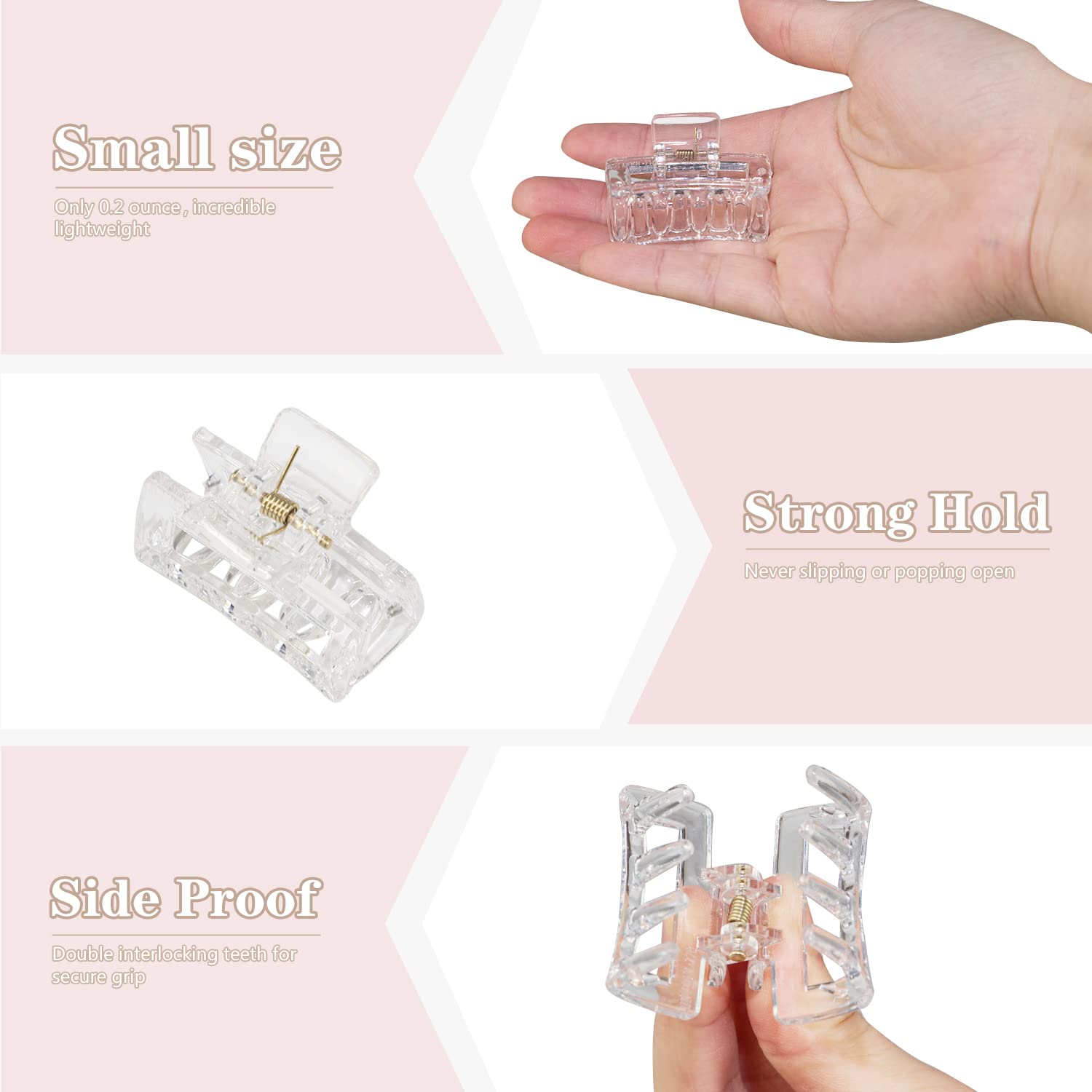 Cobinaan Small Claw Hair Clips for Women Girls, 10 Pieces 1.5 Inch Mini Hair Jaw Clips for Thin/Medium Thick Hair, Matte Rectangle Nonslip Clip with Gift Box (Black+clear color series) - Image 3