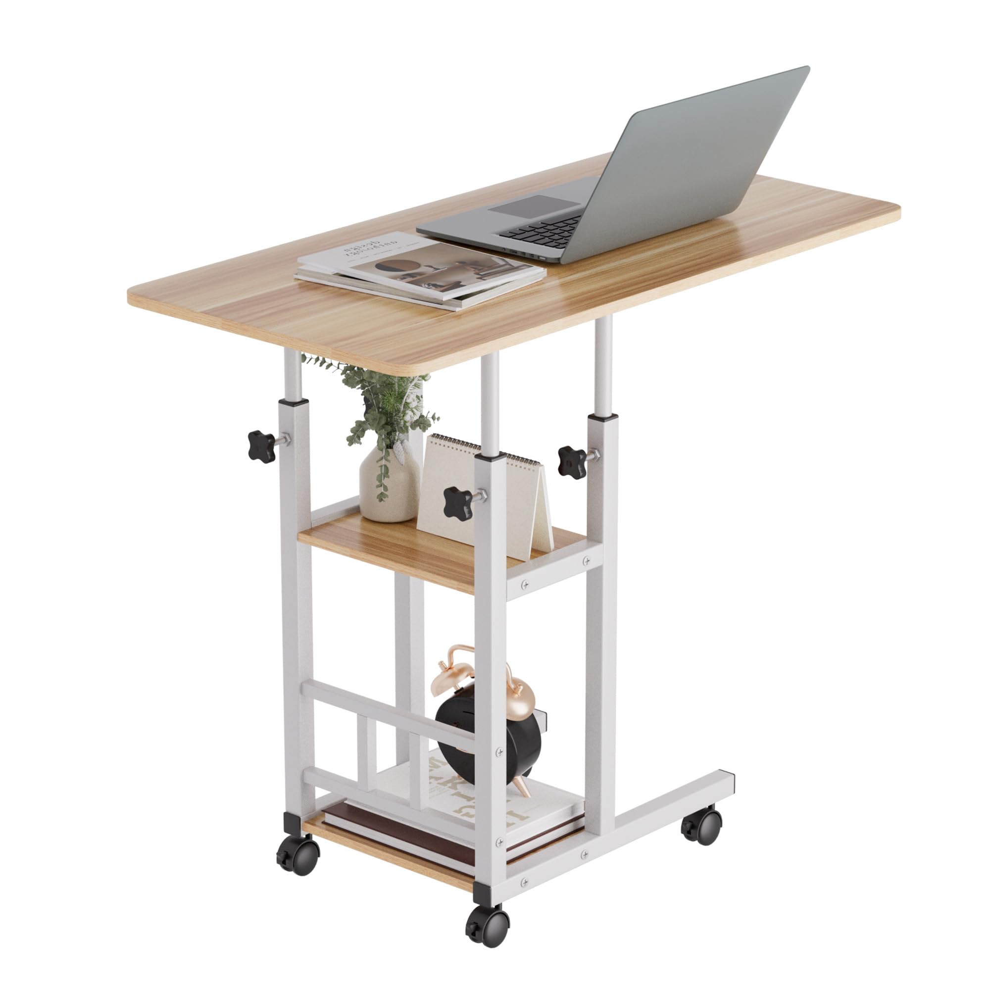 Tavolino mobile per letto a 3 strati, regolabile in altezza, con ruote, stabile, per letto, divano, scrivania, per casa, ufficio, camera da letto, soggiorno