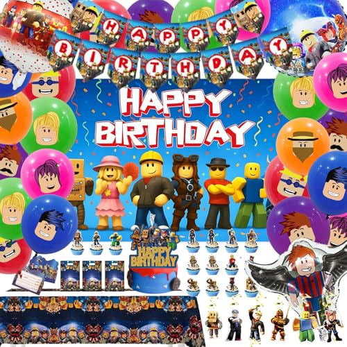 Birthday Decorations Party Supplies Party Decoration with Happy Birthday Banner Backdrop Hanging Swirls Tablecloth Cupcake Cake Toppers Balloons gift bags invita card Complete Party Supplies Set