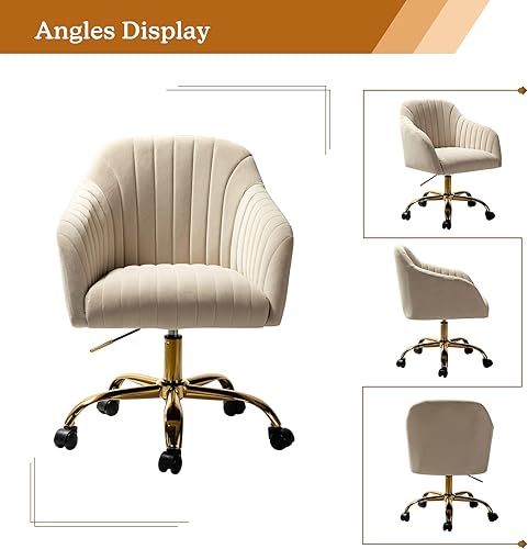 Miniatura 22 de TINA'S HOME Silla de escritorio de terciopelo para oficina en casa con base dorada, moderna y bonita silla de trabajo para computadora, ruedas Color