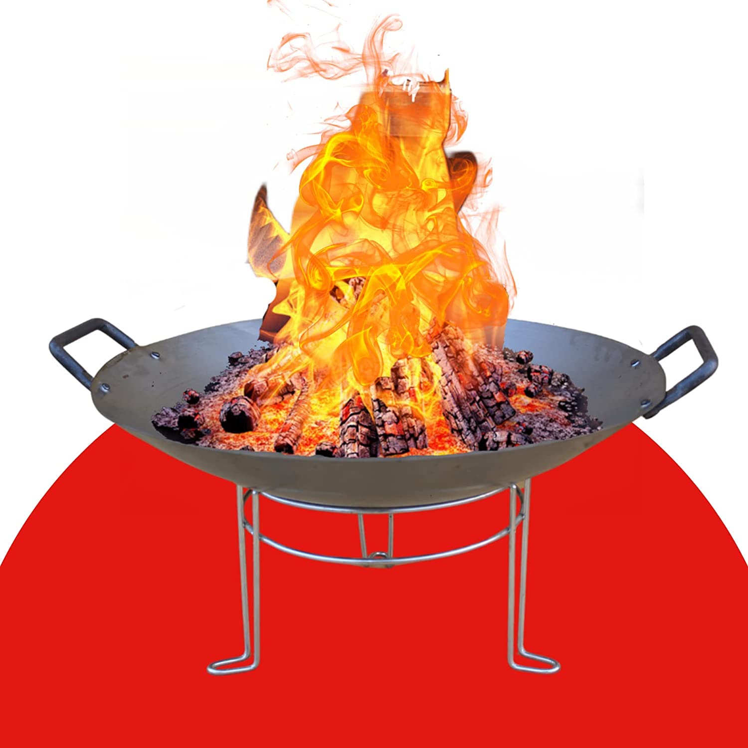 KIOSK HR Heavy Duty Metal Bonfire Pit for Outdoor Campfire Bowl for Garden Use, Outdoor Camping Barbeque Making with Round Steel Stand (40D x 40W x30H cm)