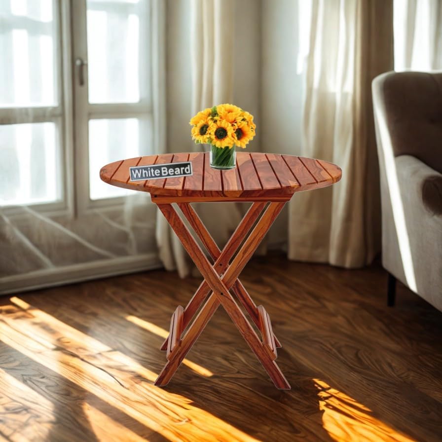 Image of WhiteBeard Sheesham Wood Standard Foldable Full Size Dining Table,Multi-Purpose Home Furniture Dining Table,Office,Dinner Dining,Cafe,Morden Stylesh Dining 4 Seater,Space Saving Dining [Honey]