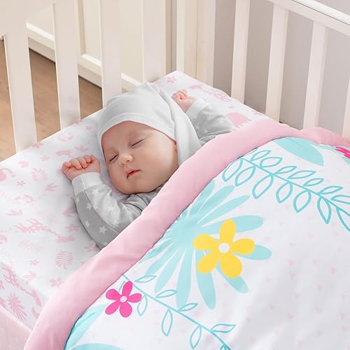 Miniatura 3 de Bertte Juego de ropa de cama de cuna de 4 piezas para niños y niñas, ropa de cama de bebé, tamaño estándar, suave juego de ropa de cama de cuna que