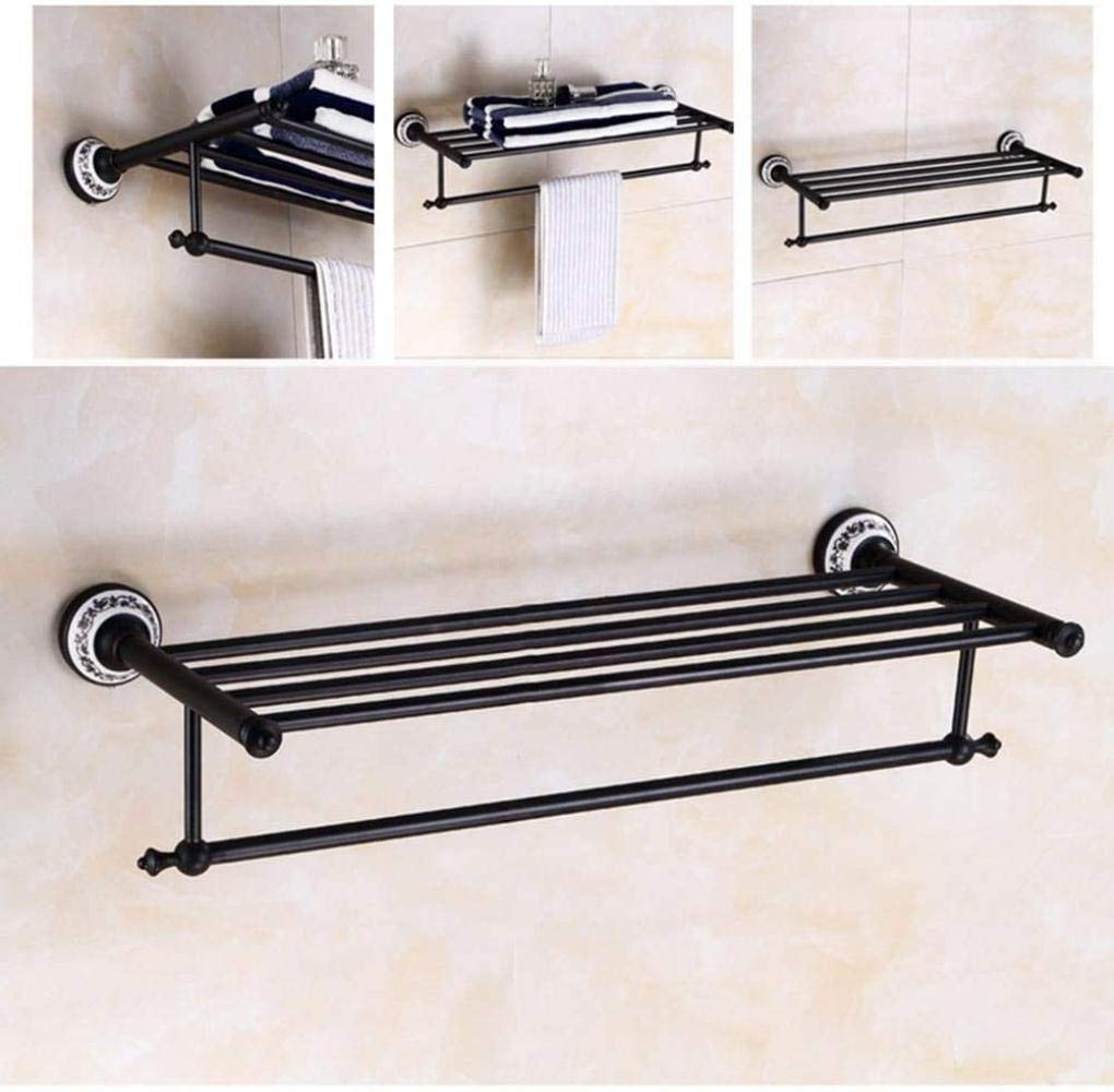 Stendino Portasciugamani Portasciugamani da bagno in rame nero/Portasciugamani doppio Scaffale da parete Ampliamento della parete 61,5 * 26 * 12 cm Appendiabiti a torre Anello a mano Decorazione