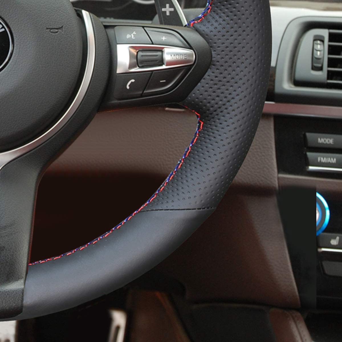 MEWANT Passgenauer Lenkradbezug zum Nähen für BMW M3 | F87 M2 F80 M3 F82 M4 M5 F12 F13 M6 F85 M5 F86 X6 M F33 F30 M Sport Atmungsaktiv Für Beheizte Lenkräder Langlebig