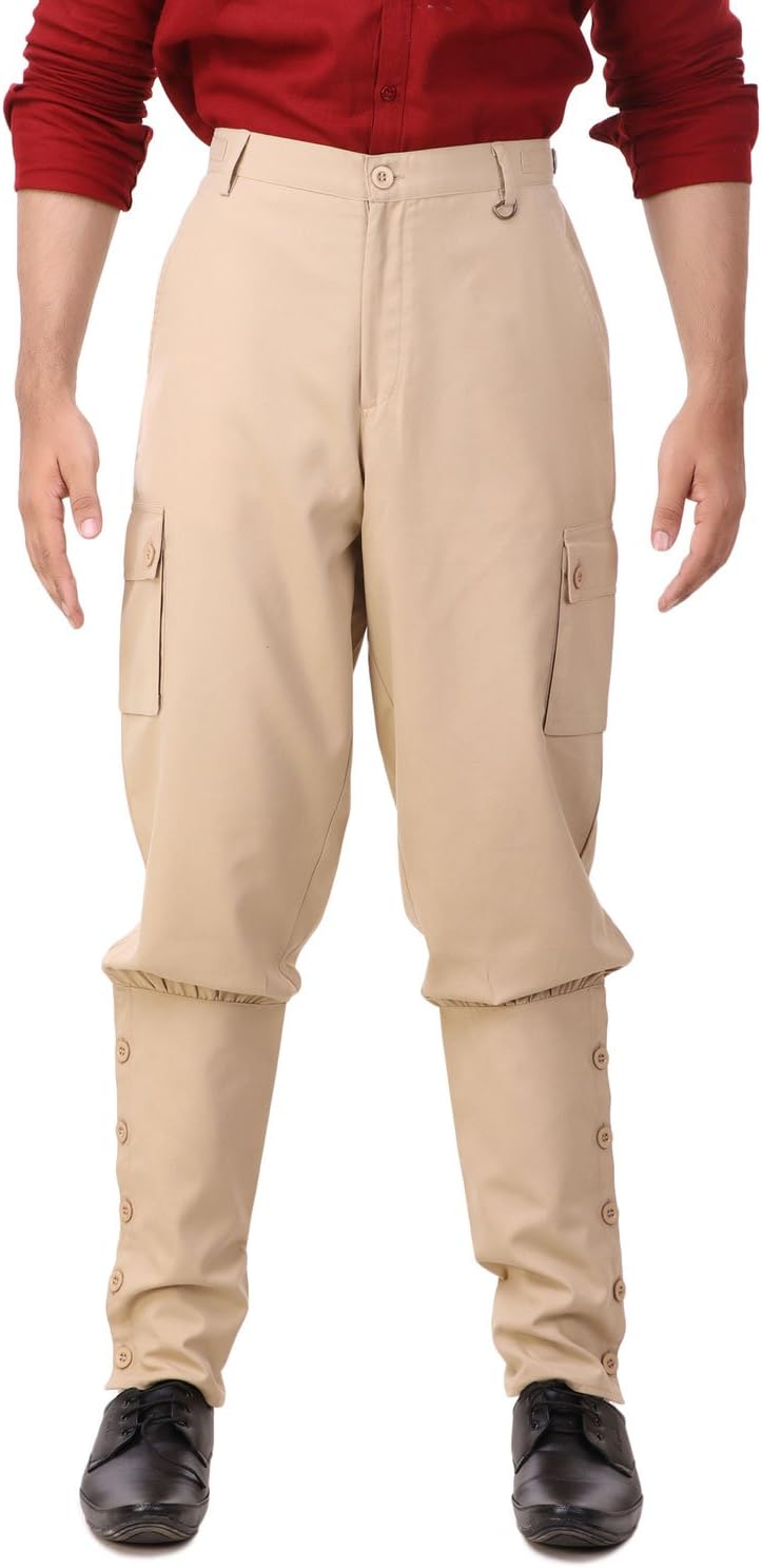 ThePirateDressing Steampunk Victorian Cosplay Costume Mens Airship Pants Trousers Small Beige (Poly Viscose Fabric)