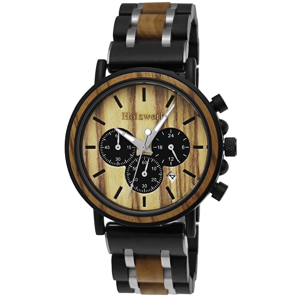 Holzwerk Germany Armbanduhr Chronograph Braun Schwarz