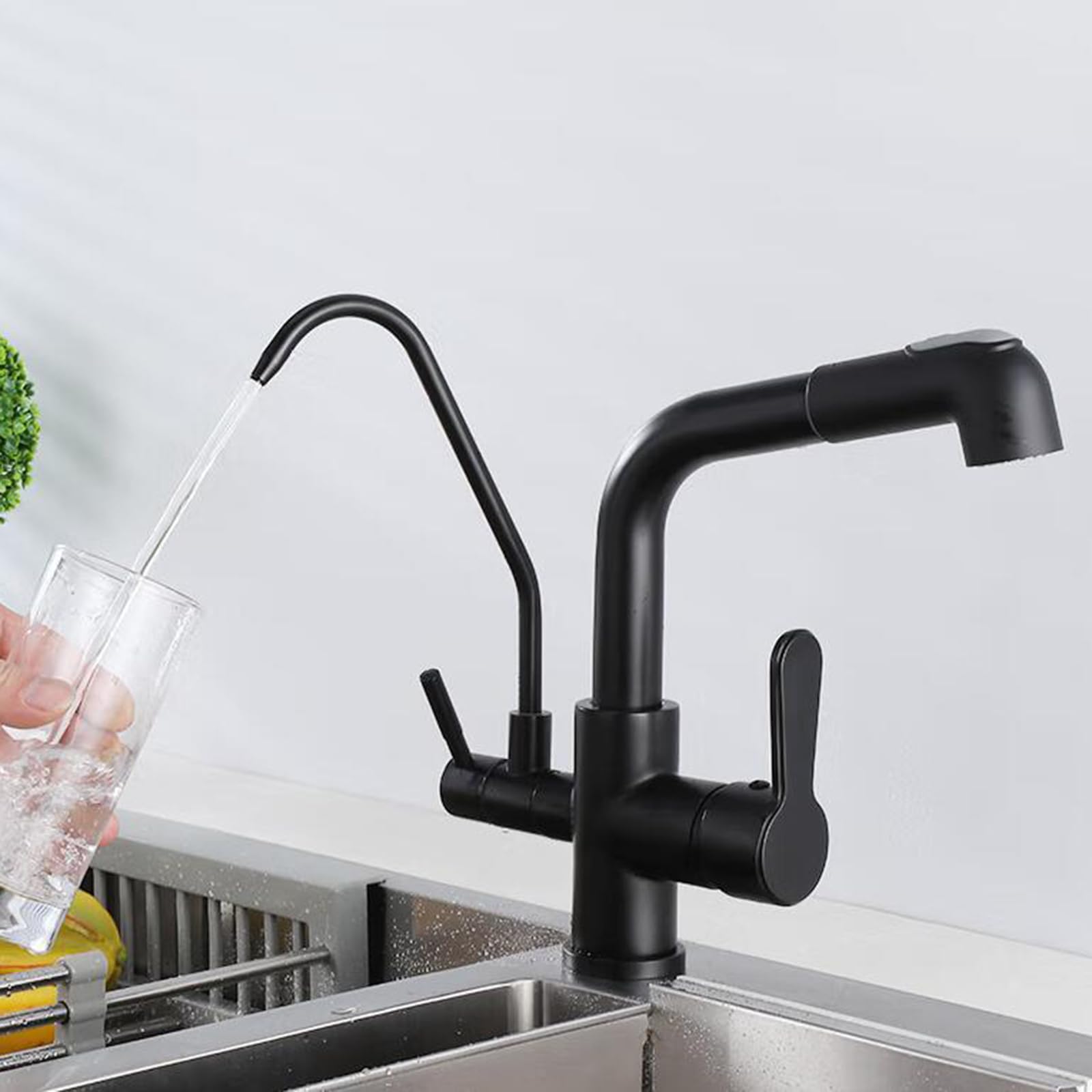 Aycdl Black 3 Way Kitchen Faucet Pull Out Brass Swivel Multifunction Kitchen Water Filter Faucet -B