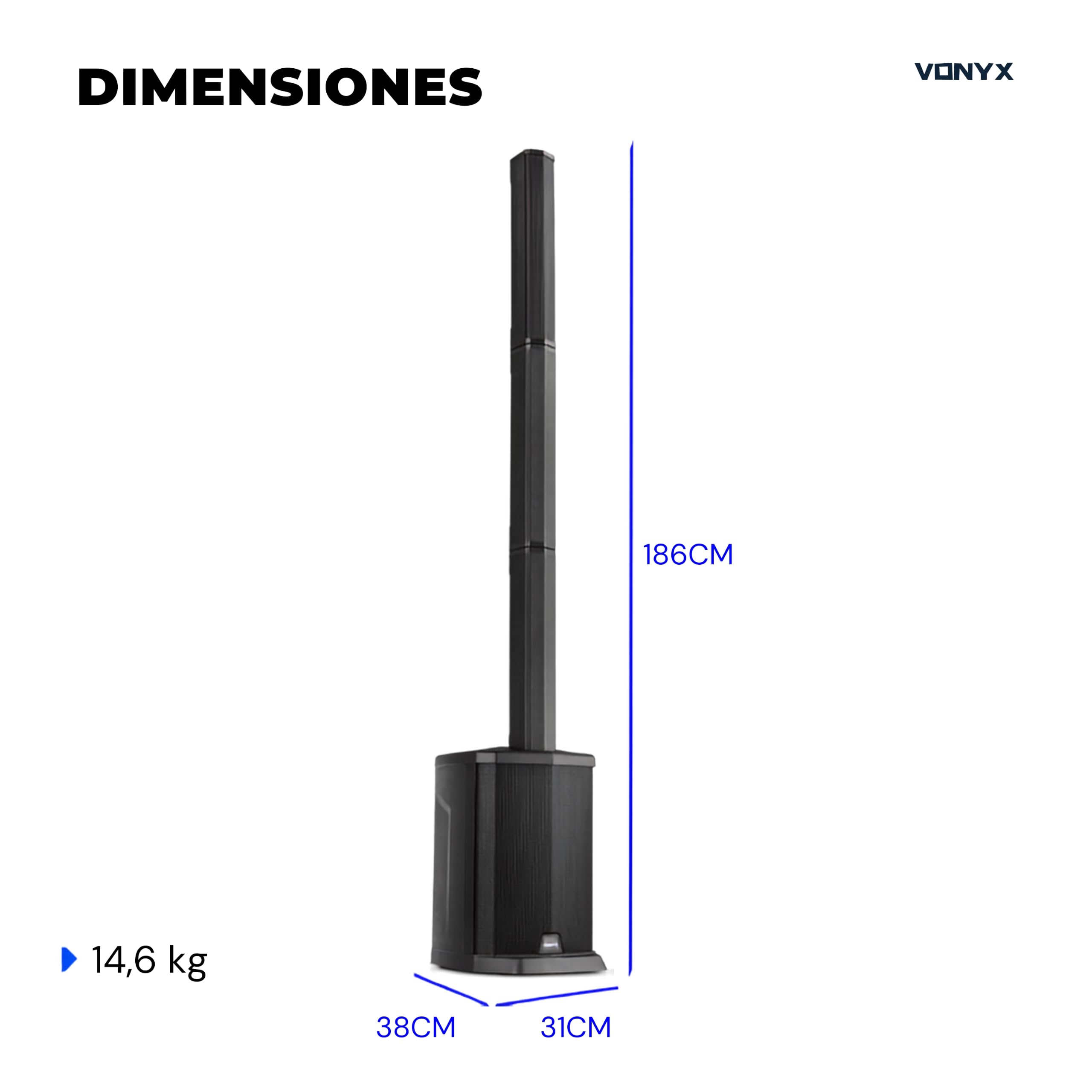 Vonyx VX808 – Sistema de Sonido Activo 320W con subwoofer de 8”, Bluetooth, USB, entradas XLR, emparejamiento inalámbrico, Altavoz Profesional para DJ, Eventos y presentaciones, Color Negro