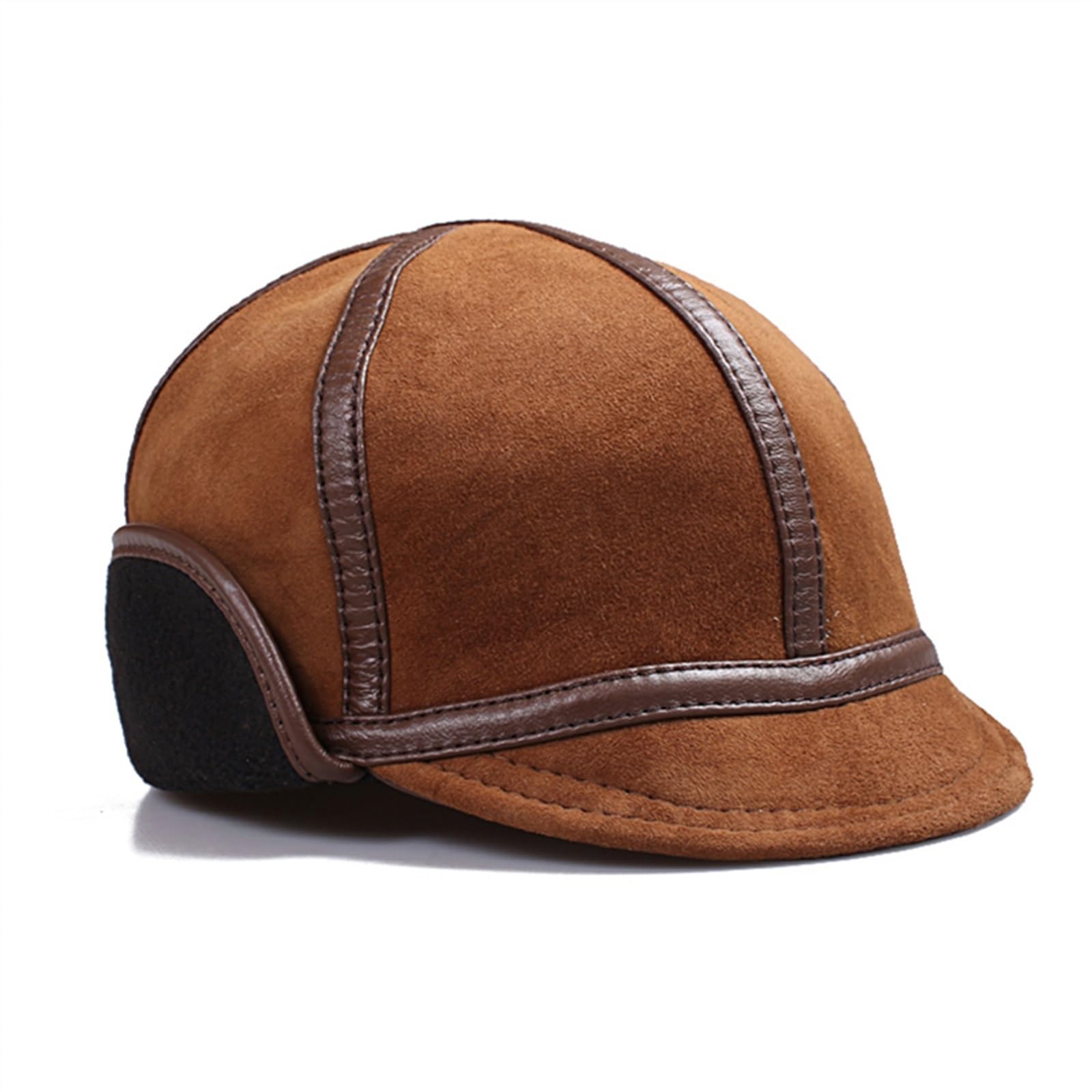 Cappello Bomber da Uomo Invernale Caldo con Protezione for Le Orecchie da Uomo in Vera Pelle di Pelliccia Sintetica all'Interno di Berretti da Neve in Pelle di Pecora Marrone(L(55cm56cm))