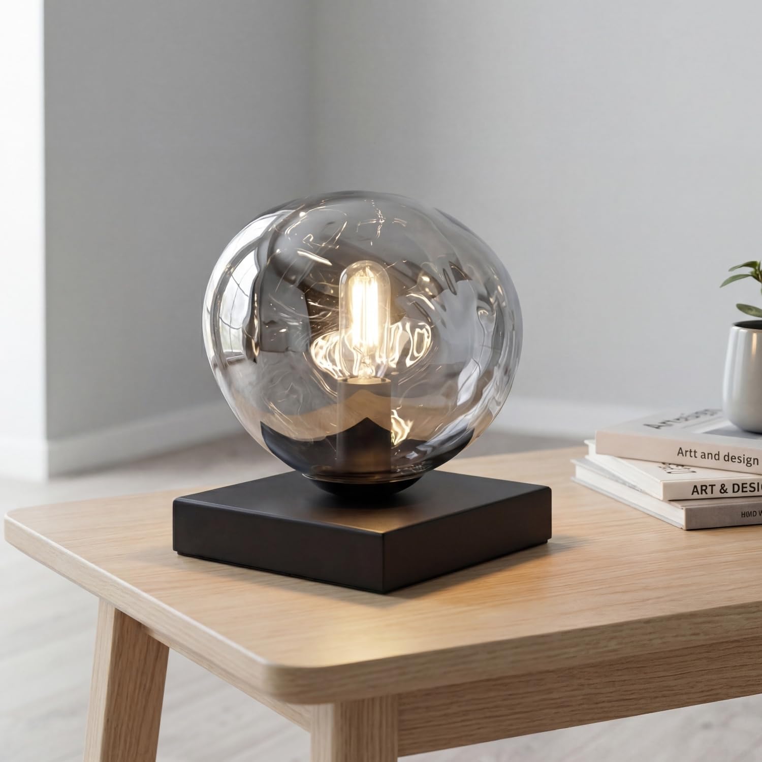 Licht-Erlebnisse Tischleuchte Glas Silber Schwarz Metall Wohnzimmer E14 17,5 cm klein mundgeblasen verspiegelt Lavaglas dekorativ Nachttisch Tischlampe Schlafzimmer