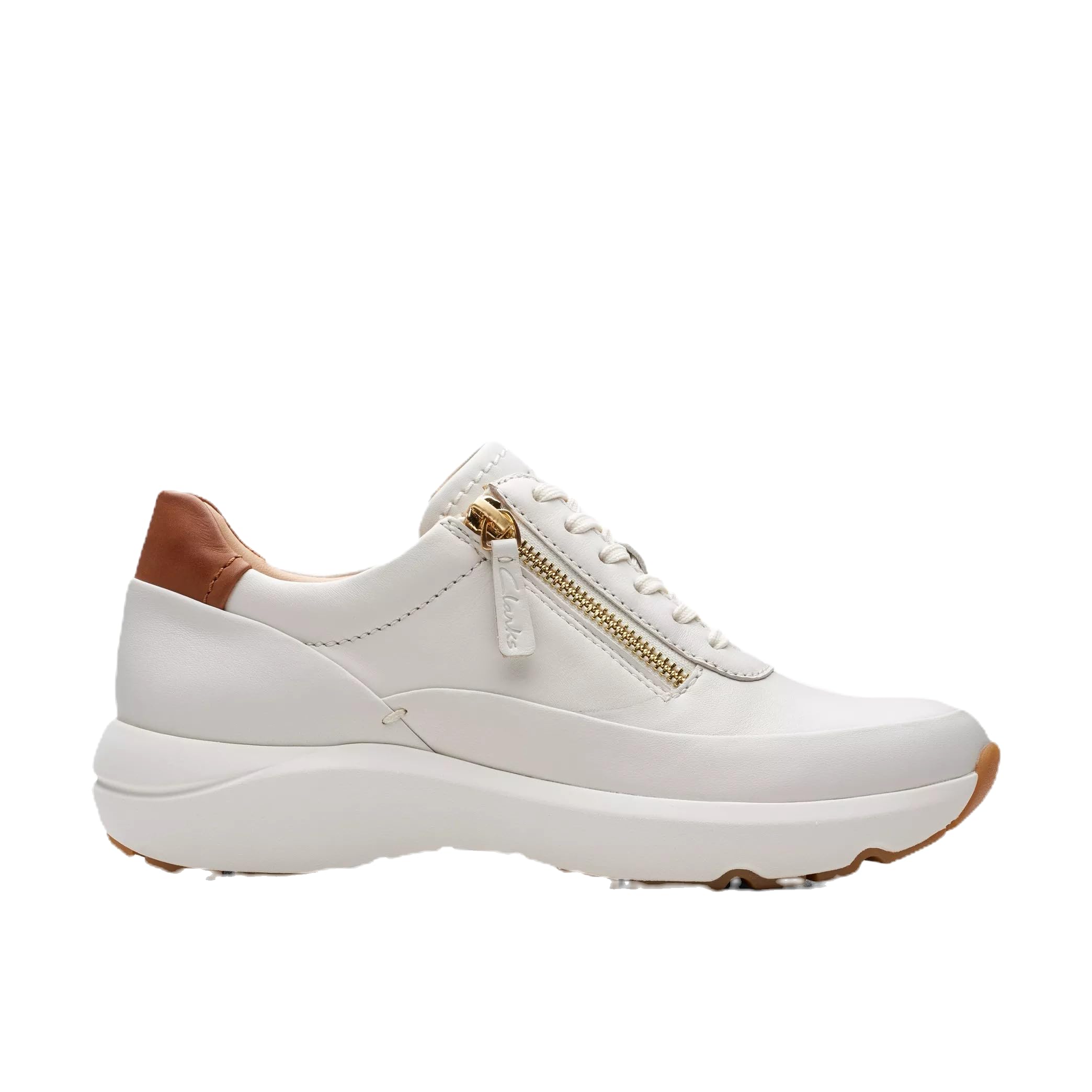 Clarks Women's White Tivoli Zip Leather Trainers | Size: 3.5/Standard Fit