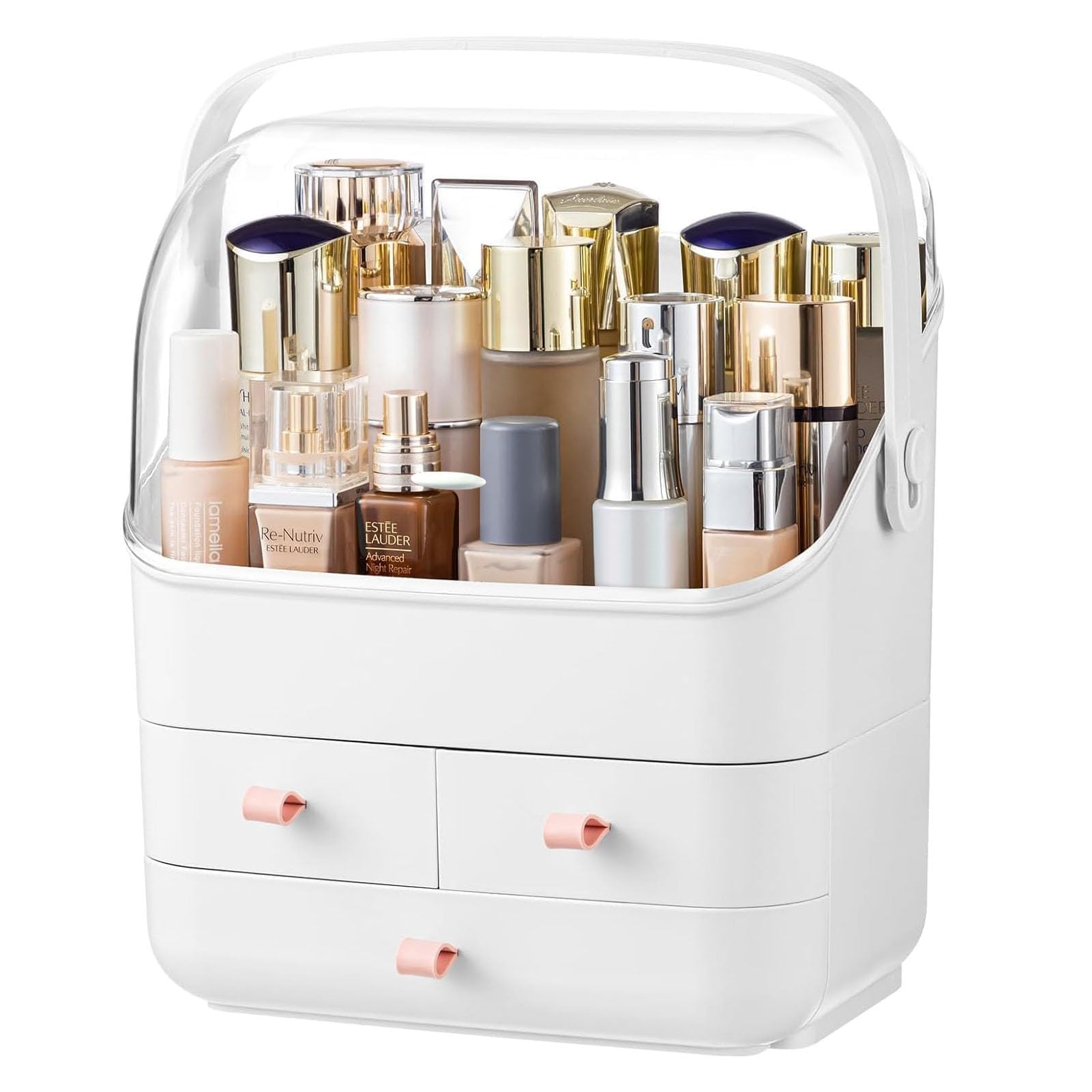 HBlife Makeup Organizer, Waterproof & Dustproof Cosmetic Storage, Fully Open Lid Makeup Display Box, Skincare Organizer for Bathroom Countertop Vanity, White