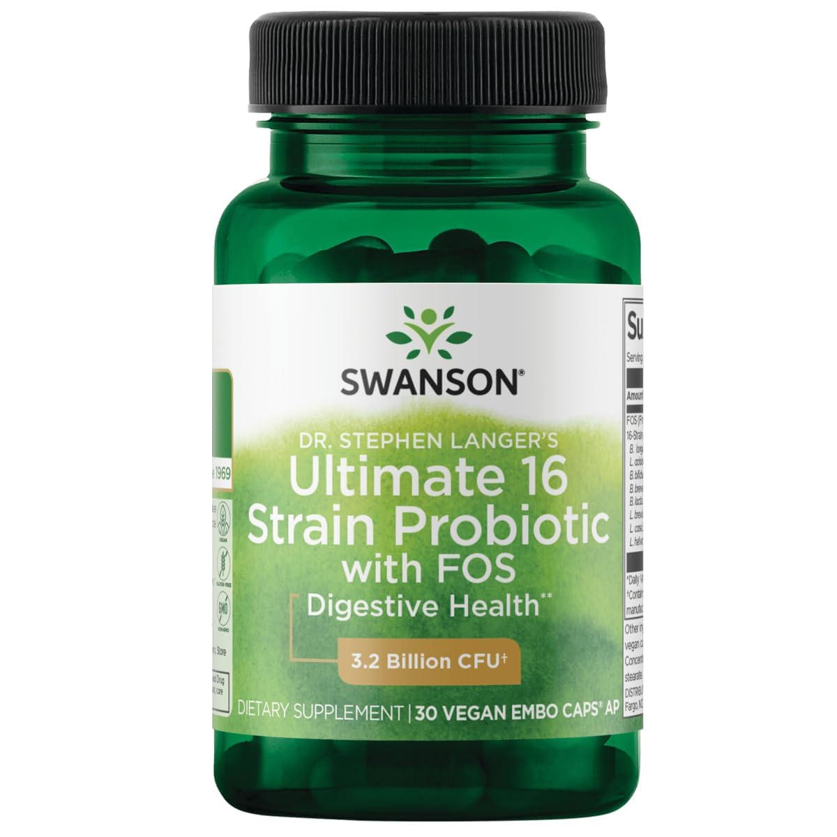 Swanson Dr. Langer's 16-Strain Probiotic with Prebiotic FOS for Gut Health 30 Count (Pack of 1)