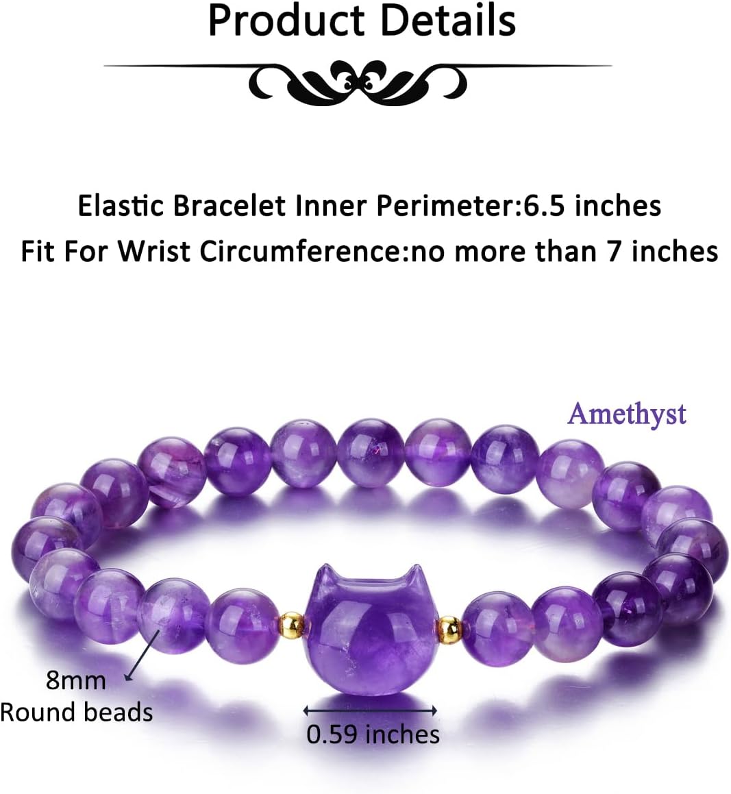 CrystalTears Crystal Cat Bracelet for Women Men 8mm Crystal Stone Bead Bracelets Protection Healing Crystals Gemstones Stretch Bracelet Good Luck Bracelet Jewelry Cat Gifts for Mom Women - Image 7