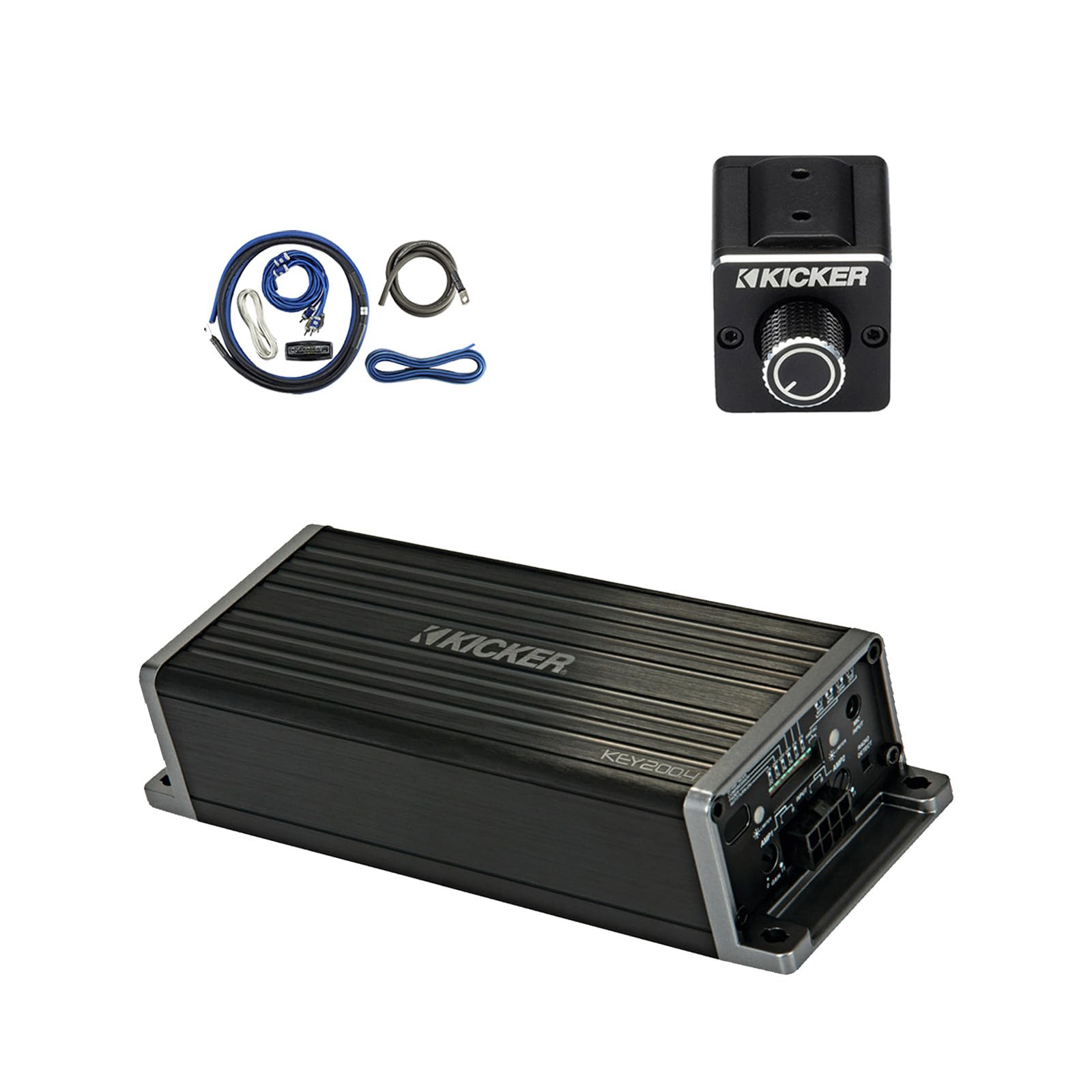 Kicker KEY200.4 200 Watt 4-Channel Full-Range Auto-EQ Smart Amplifier with Dual Bass Remote, Wiring Install Kit
