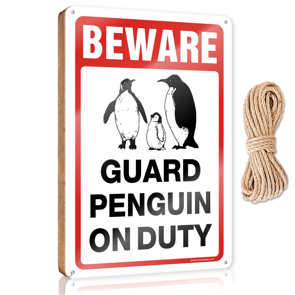 Dtha Men's One Color Funny Door Frame Sign Beware! Guard Penguin On Duty Wooden Sign Room Decor For Outdoor Signs And Decor(15X28cm)