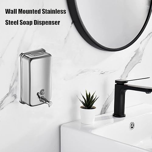 Miniatura 11 de Dispensador de jabón de acero inoxidable 304 mate, dispensador de jabón comercial montado en la pared, fuerte antioxidante e impermeable para baños