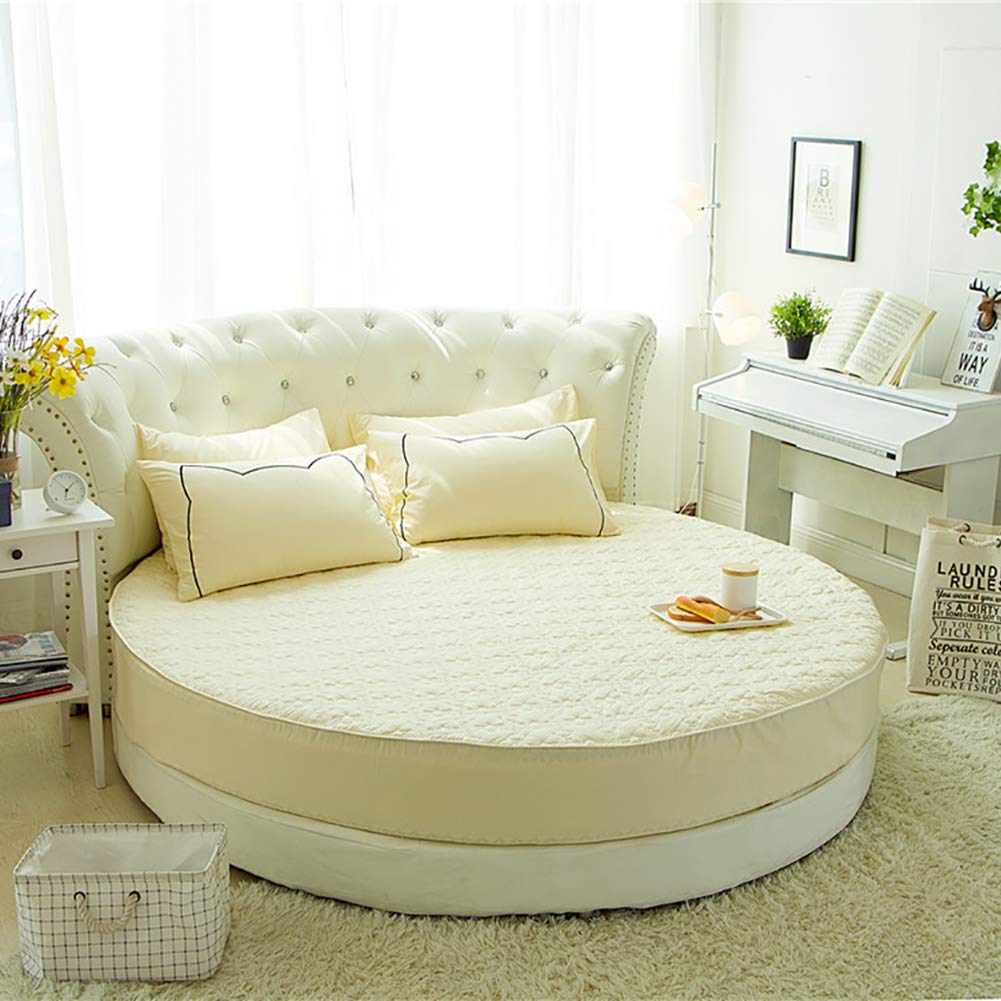 Drap housse lit rond 200cm matelassé en coton épais pour matelas glissant