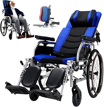 18" Seat Reclining High Back Wheelchairs for Adults | 90 -165 Adjustment Backrest | 220 lb | Recliner Wheel Extra Tall Transfer Chair | 20" rear wheel I Aluminum alloy