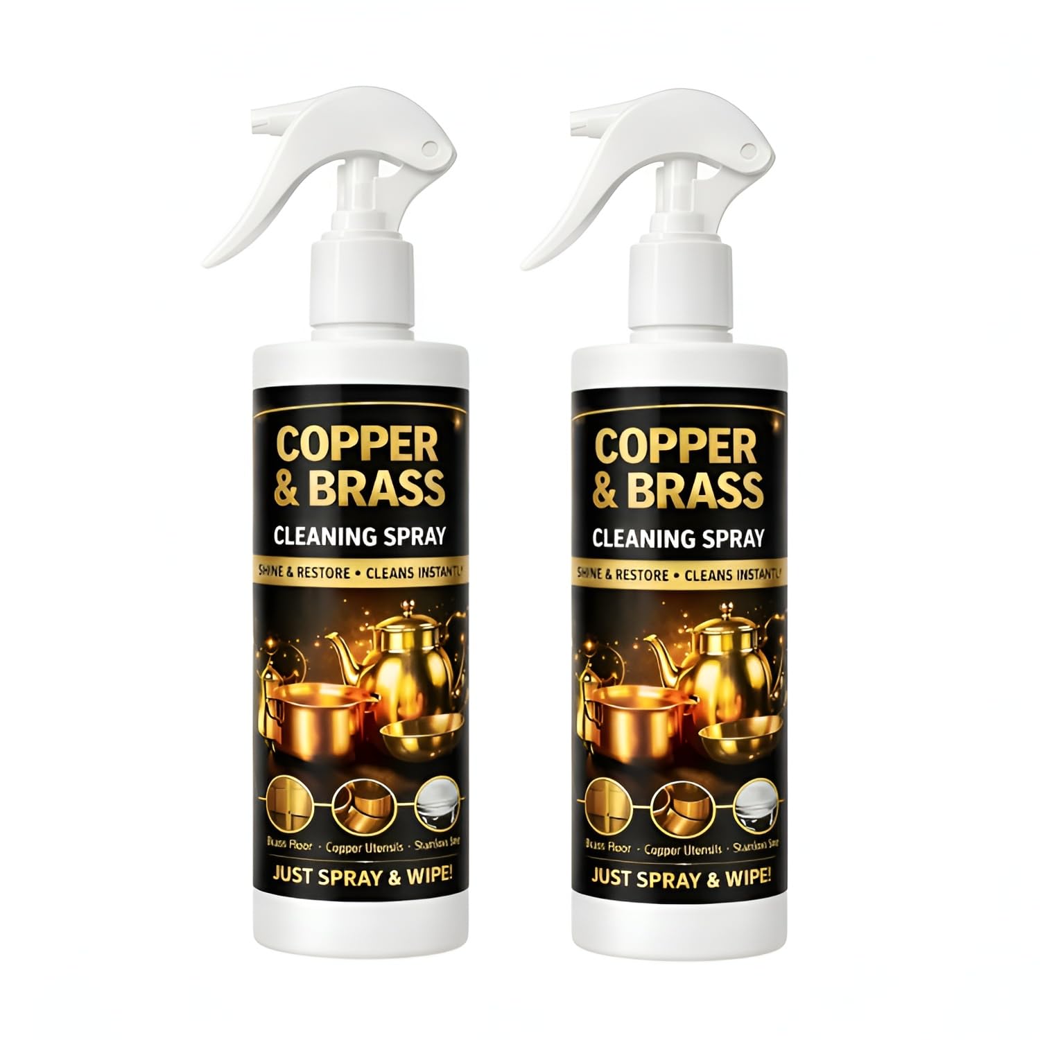 Copper & Brass/Silver Chrome Cleaning Spray 2x200ml Each – Easy Spray & Wipe | For Utensils, Pooja Items, Home Décor | Cleaner & Polish with Corrosion Inhibitor