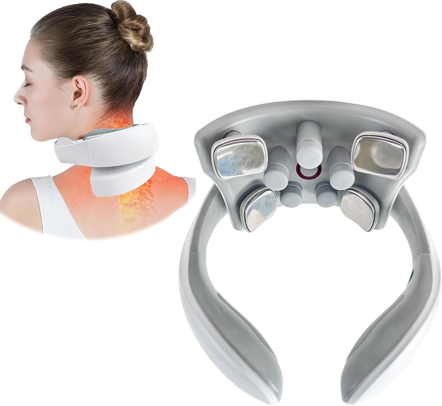 FLOITTUY Electric Pulse Neck Massager with Heat for Pain Relief |Portable Shiatsu Vibrating Neck Massager with Heat Cordless Neck Pain Relief Massage |Relaxation Gifts for Women Men.