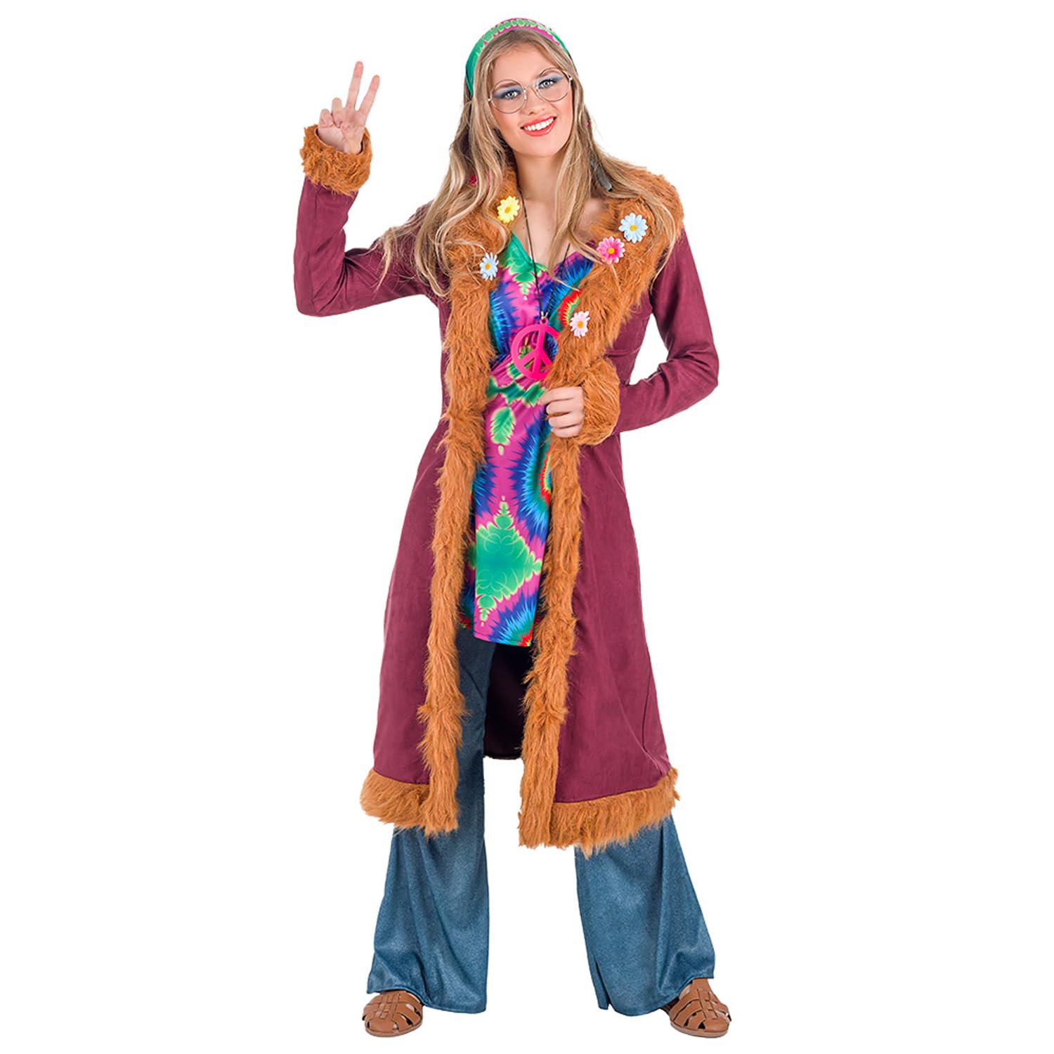 Boland 84044 Adult Happy Hippie Costume, Multicoloured, S