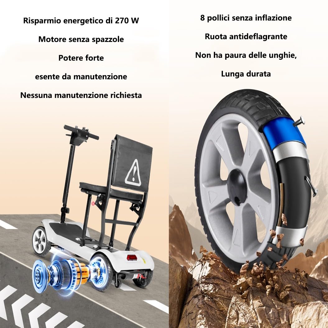 Scooters De Movilidad Scooter De Movilidad De 4 Ruedas,Scooter De Movilidad Plegable Portátil,Scooters para Personas Mayores,Silla De Movilidad De 4 Ruedas,Carga 120 Kg/265 Lbs A