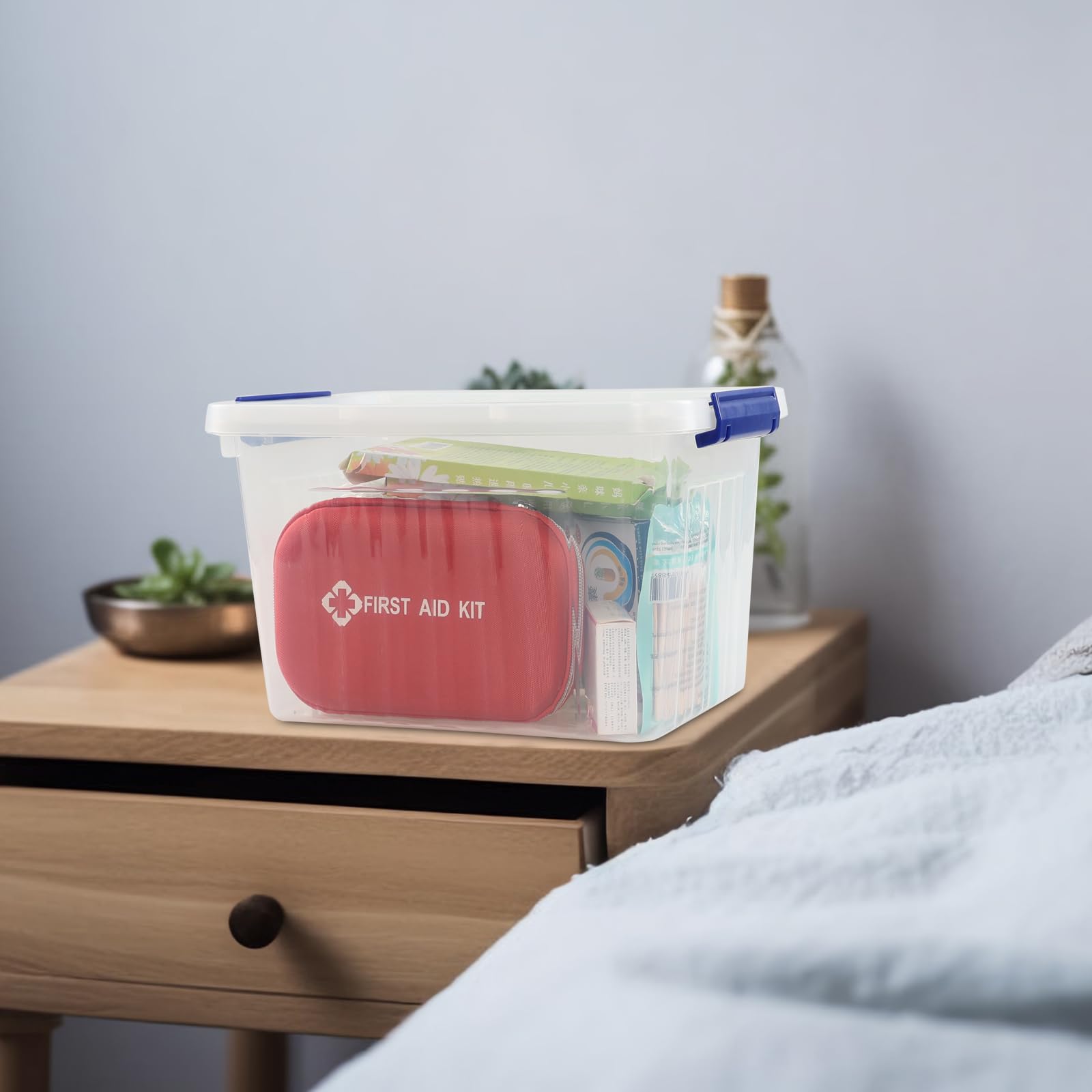 Cajas de Almacenaje Organizadoras Transparentes de 10 Litros, Cajas de Plástico con Tapas, Juego de 4