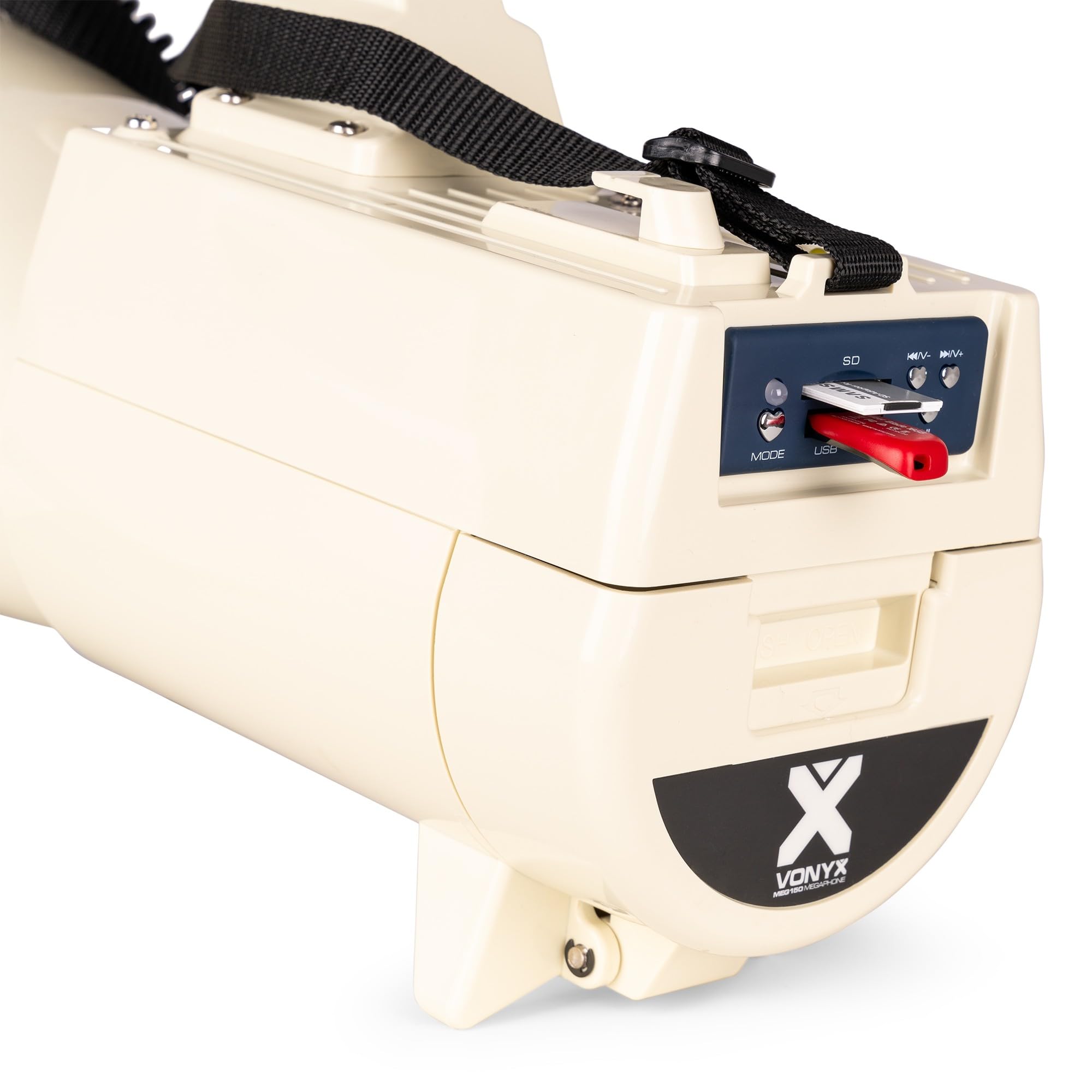 VONYX MEG150 Mégaphone Très Puissant 200W, Batterie MRB12, Idéal pour Manifestations et Matchs Sportifs - Jusqu’à 2 km, Bluetooth & Lecteur MP3, Poignée avec Dragonne, Réglage du Volume