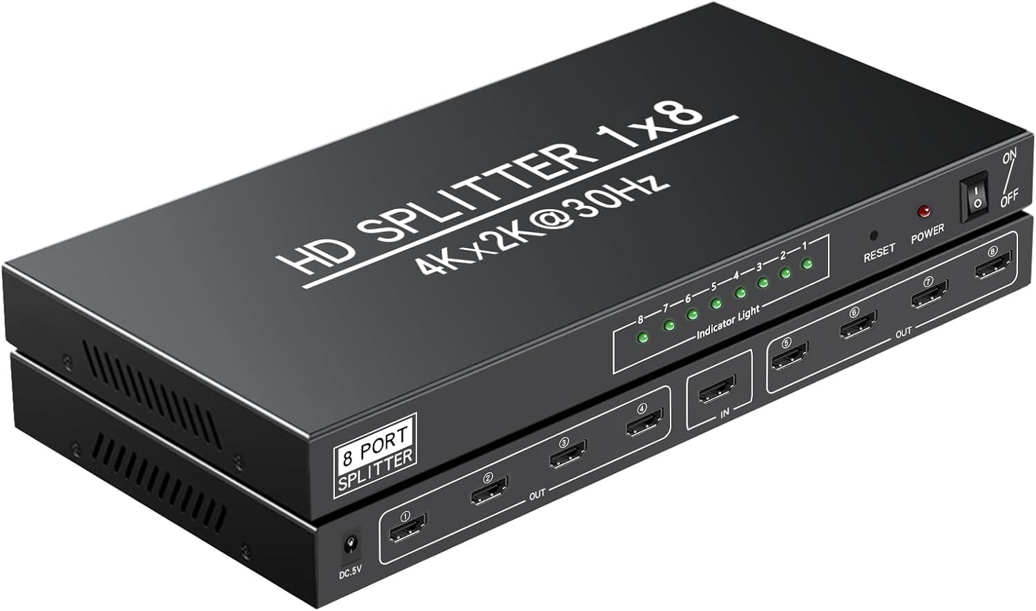4K 1x8 HDMI Splitter 1 in 8 Out-8 Port Powered hdmi Splitters Multi Monitor Outputs Support 4Kx2K@30Hz 3D for Project/Office/Projector/HDTV/PS4
