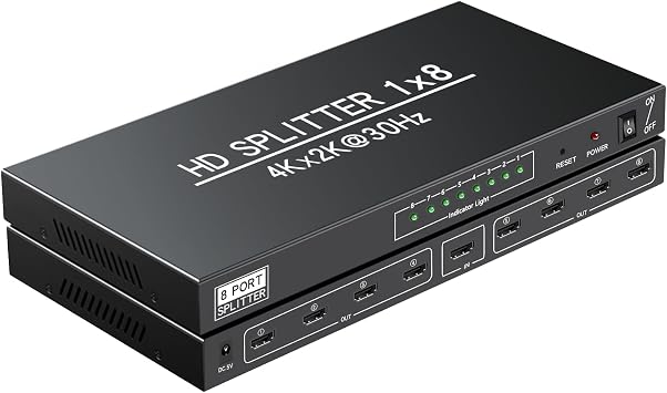 4K 1x8 HDMI Splitter 1 in 8 Out-8 Port Powered hdmi Splitters Multi Monitor Outputs Support 4Kx2K@30Hz 3D for Project/Office/Projector/HDTV/PS4