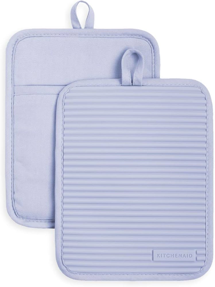 KitchenAid Ribbed Soft Silicone Pot Holder 2-Pack Set, Lavender Cream Purple, 7"x9"