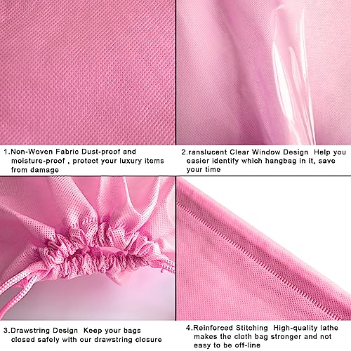 8PCS Dust Bags for Handbags Jumbo Travel Shoe Bags Purses Organizers Storage Bags with Rope Clear Window Dustproof Drawstring Bag Storage Pouch for Men and Women - Pink, 19.7 x 15.7 in4