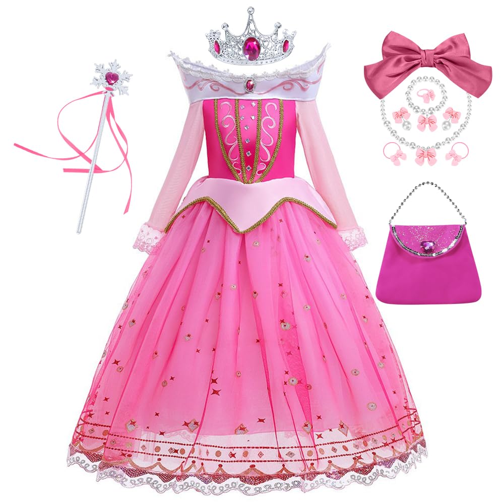 Robe Princesse Aurora pour Fille Manches Longues Costume Halloween Carnaval