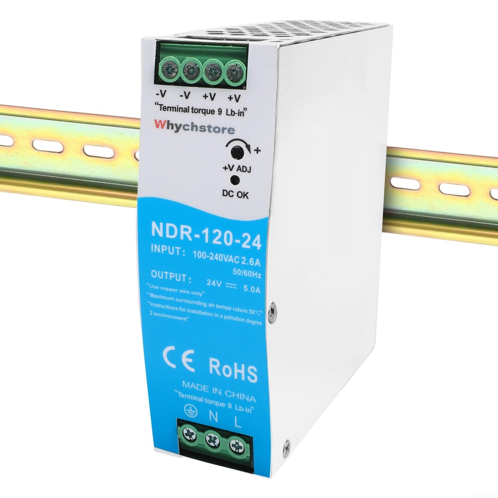 Fuente de alimentación de conmutación de CA a CC montada en riel de 120W para la automatización de fábrica y gabinetes de control de salida DC 12V 10A o DC 24V 5A (24V)